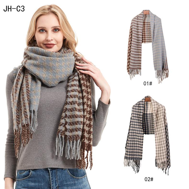 New autumn and winter scarf brown thousand bird grid scarf women's fringed shawl