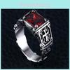 Bold Vintage Red Onyx Thor Men's Stainless Steel Gothic Style Fashion Ring