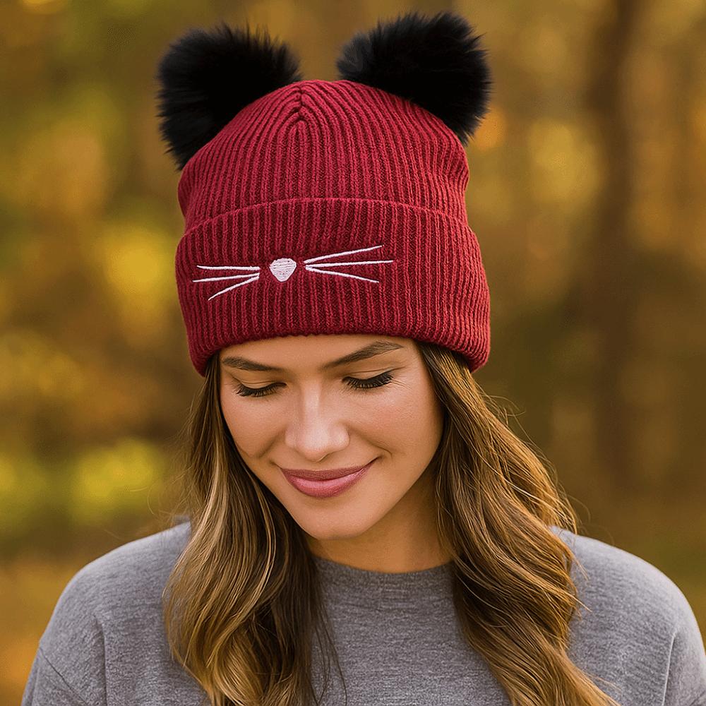Wool Knitted Pullover Hat Warm Cold Hat Fashion Cat Ears Beanies Autumn