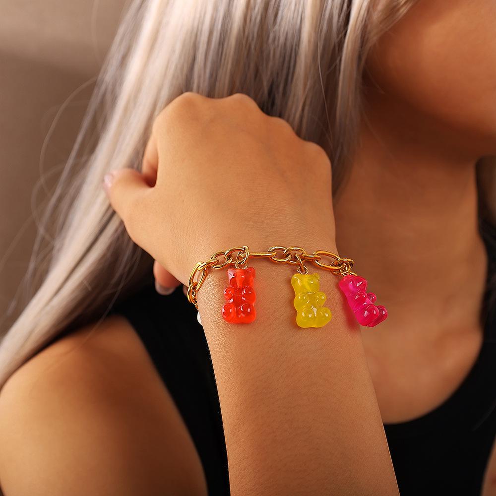 Koreaanse Schattige Beer Kleurrijke Snoep Oorbellen & Ketting Hanger Charms voor Vrouwen