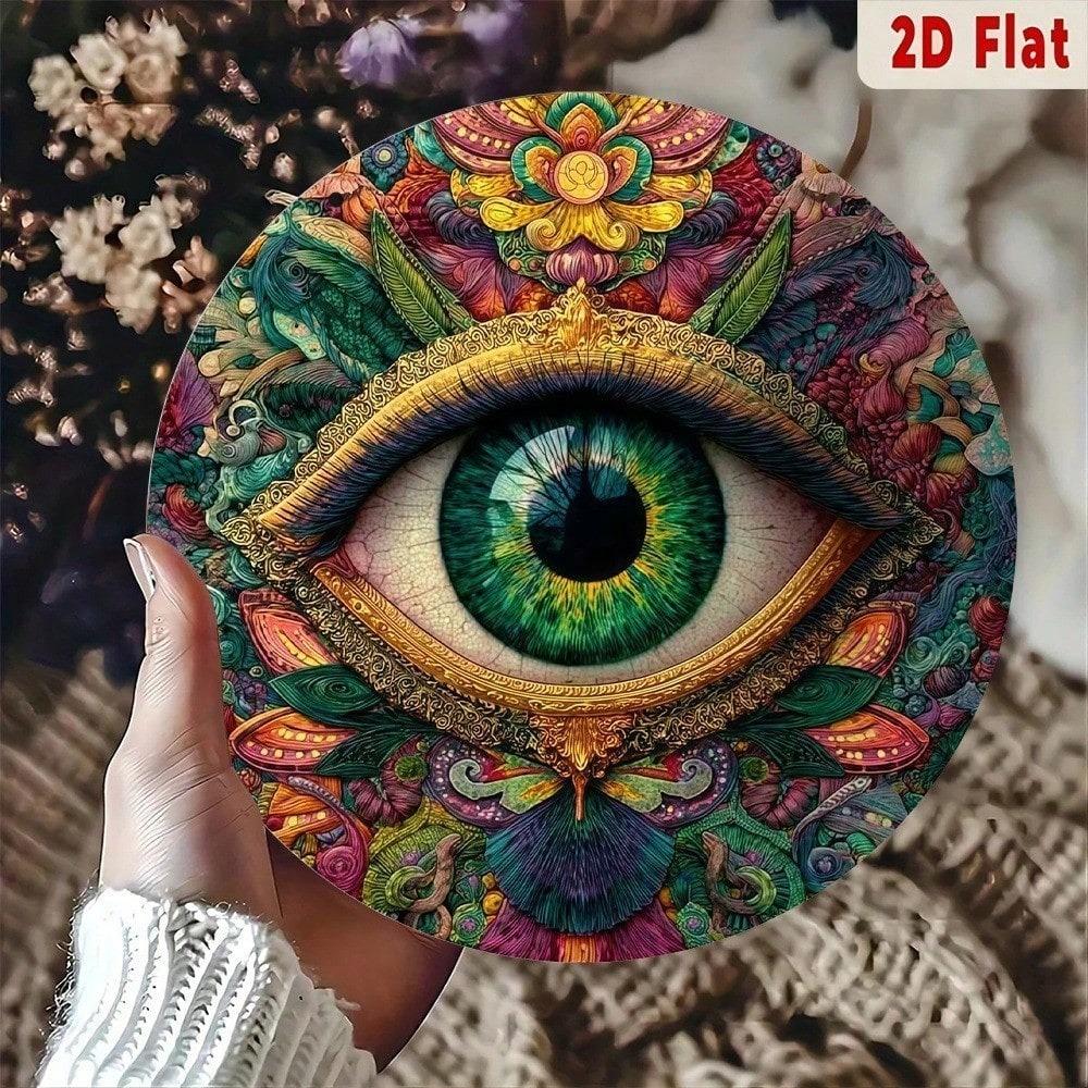 Colorful 2D Metal Eye Wall Art Sign, Ornate Round Hanging Plaque, Intricate Pattern Home Decor Gift