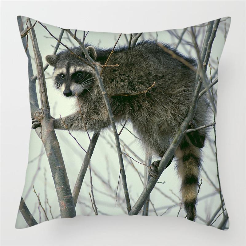 Copricuscino Procione Carino 45x45cm Stampa Uccello Selvatico Federa per Casa Divano Letto Sedia Cuscini Decorativi