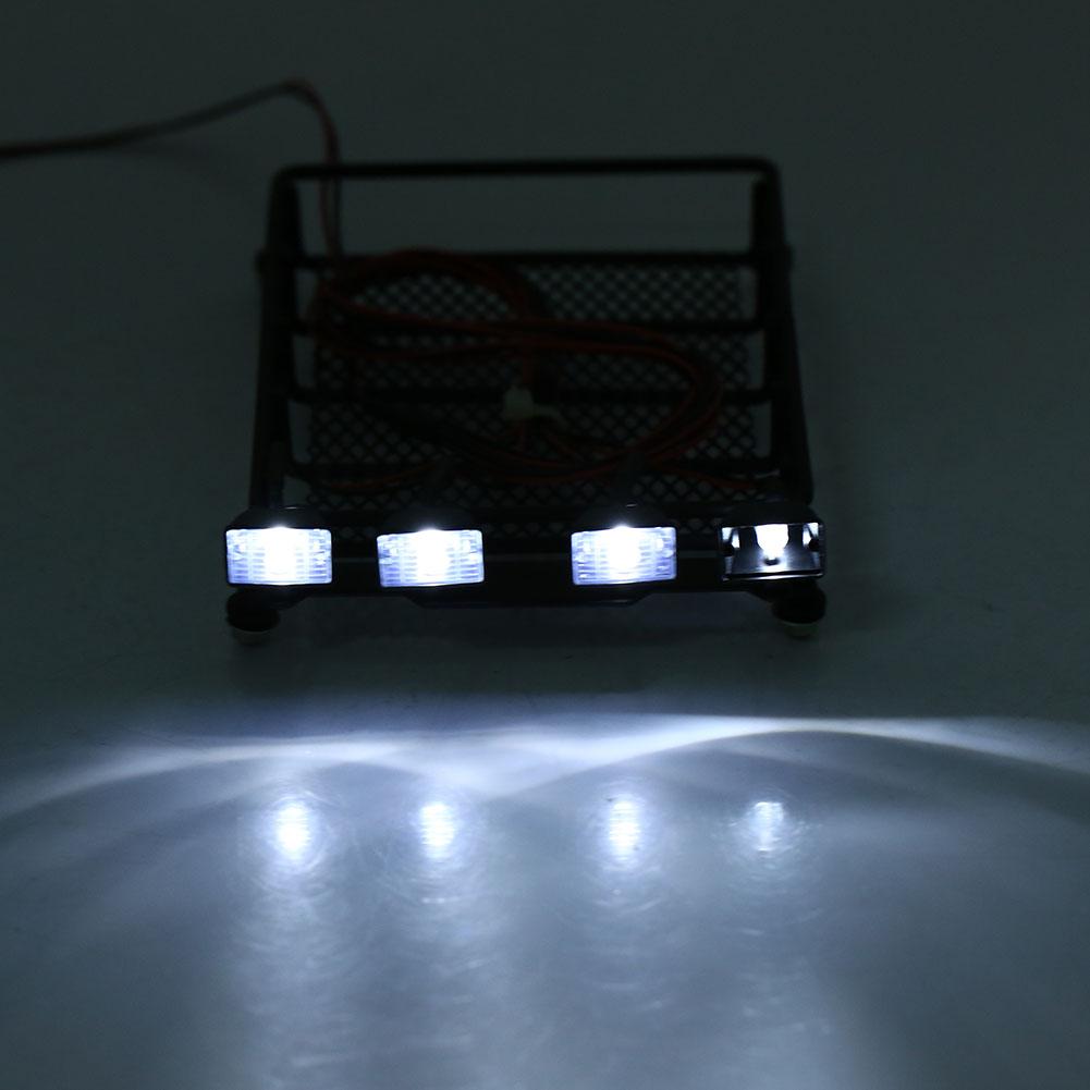 Middle Size Roof Rack Luggage With LED Lights Quadrate for SCX10 110 RC Car (4 White)