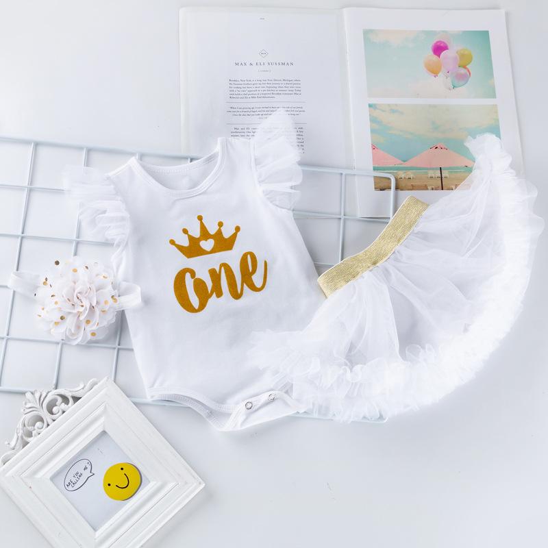 1st Birthday Outfit for Baby Girls: Sleeveless Romper, Skirt, and Bottoms Set