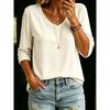 Women's V Neck Three Quarter Sleeve Tee Tops Loose Solid Color Basic Casual Blouse