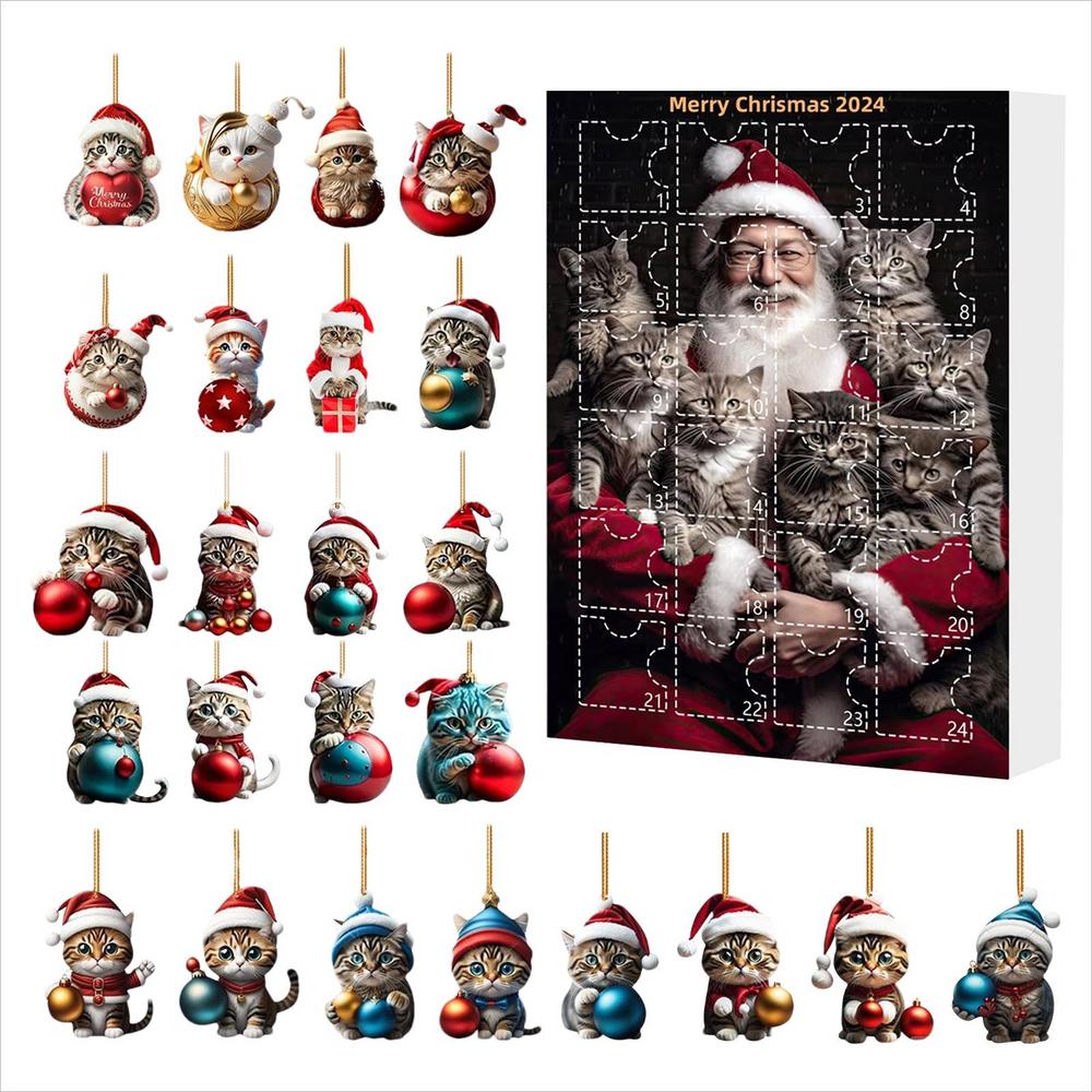 Christmas 2D Acrylic Ornaments 24-Day Countdown Calendar Animal Charm Tree Hanging Pendant 2026 New Year Holidays Kids Gifts