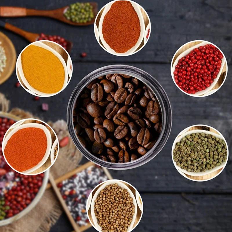 Multipurpose Electric Coffee Bean Grinder, Stainless Steel Milling Machine for Seeds, Spices, Nuts, Portable Ultrafine Grinder