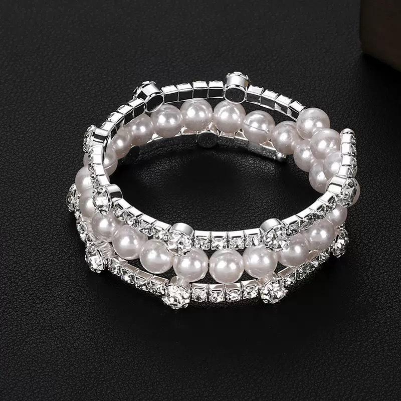 Multiple Shining Rhinestone Crystal Bracelet Pearl Cubic Zirconia Hand Wrist Bracelet Women Wedding Jewelry