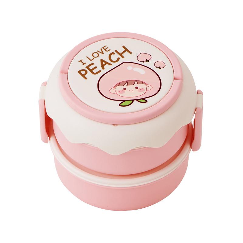1L/2L Double Layer Lunch Box Cute Children Bento Box with Compartments Microwavable Food Storage Container for Picnic School