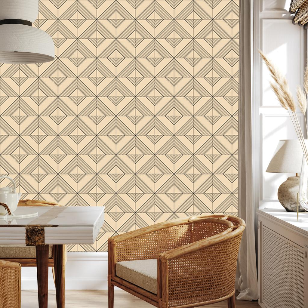 Geometric rhombus wallpaper beige and cream for living room and bedroom 50x1000