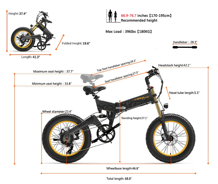 LANKELEISI X3000 PLUS 20" Składany Gruby E-rower z Silnikiem 1000W, 48V17.5Ah Pedelec, Półobrotowa Manetka, Wyświetlacz LCD, Pełne Zawieszenie Uniwersalny Miejski E-rower
