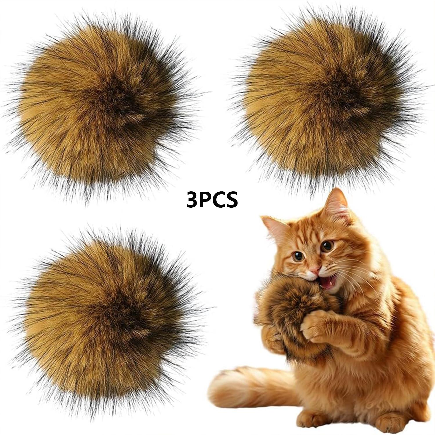 

Fluffy Cat Toy Ball with Rabbit Fur Enrichment Fun Self Play Kitten Toy Durable Scratch Resistant Small Cat Toy Bag Packed
