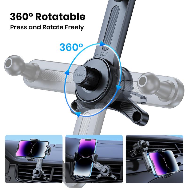 TOPK Car Phone Holder Stand, Extended Arm 3-Point Support Extendable Metal Hook Superior Stability Cell Phone Mount for Car Vent