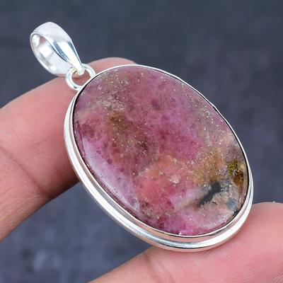 Natural Rhodonite Gemstone Handmade 925 Sterling Silver Pendant 2.05" J6Z96