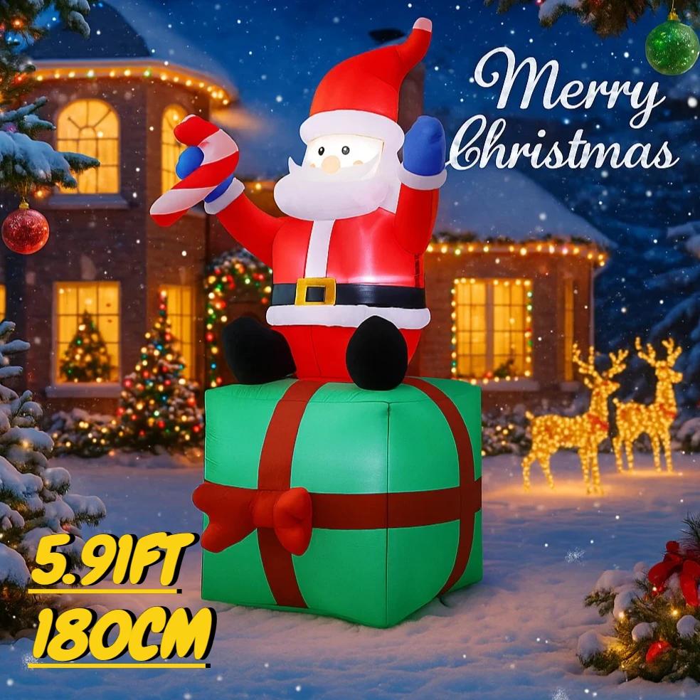 5.91FT Christmas Inflatable Toys with LED Lights Santa Claus Gift Box Supplies Home Ornaments Holiday Gift Xmas Yard Decorations