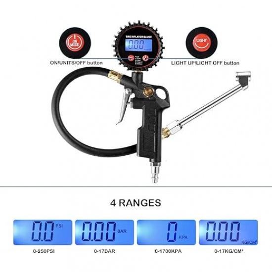 Digital Tire Inflator Pressure Gauge, LED Display Tyre Deflator Gage with Dual H
