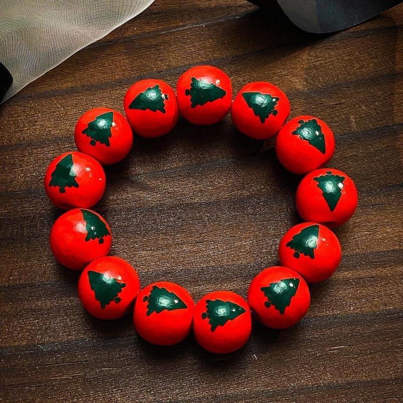 Trendy Halloween Charm Bangle Wood Beaded Bracelet Unique Skeleton Eye Blood Drops Pumpkin Design Hand Chain for Women