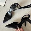 Pesstwei Fashion Slingback Ankle Lace-up Mules Women Pumps Sexy Thin High Heels Pointed Toe Banquet Stripper Shoes Size: 43