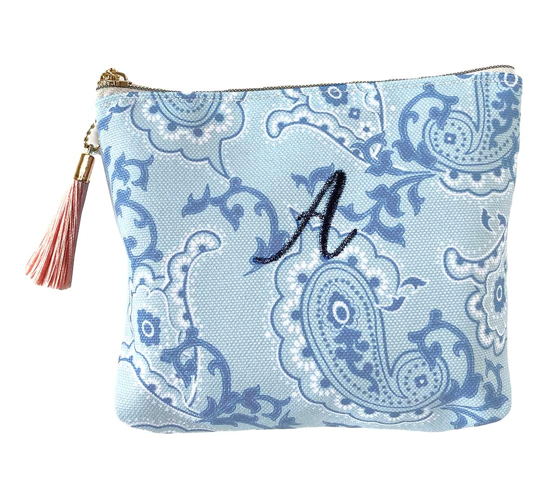 Косметичка с узором пейсли и инициалом BLA, компактная, с кисточкой