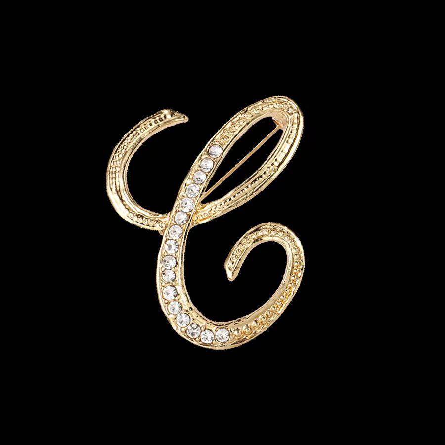 Minimalist Rhinestone Alphabet Brooch: Elegant Geometric Pin for Sweaters or Coats