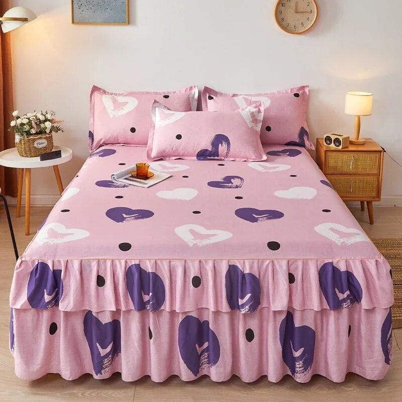 Lace Bed Sheet Skirt  Floral Printed Bed Cover Single/Queen/King Size Bedspread On The Bed (No Pillowcase