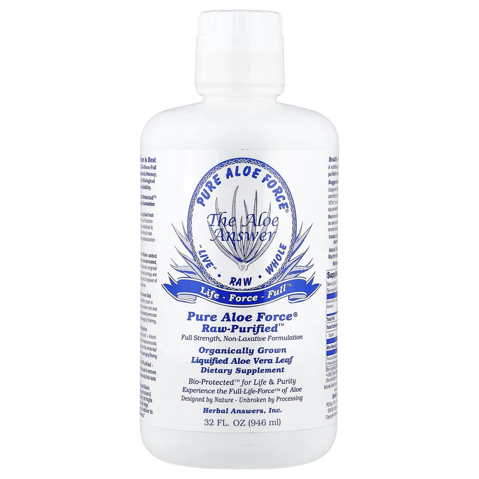 

Pure Aloe Force, Liquid Aloe Vera Leaf, 946 Ml (32 Fl Oz) (29.25 G per Serving)