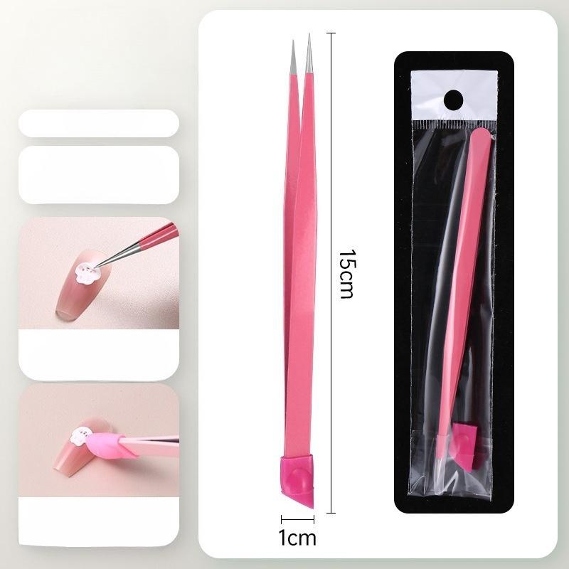 1PC Double Sided Purple Nail Tweezers Silicone Pressing Head Nail Tweezers Sticker Picker Nails Tools Stainless Manicure Tools