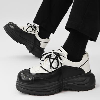 Men Leather Shoes New British Style Chunky Platform Retro Work Shoes Fashion Derby Shoes Low Top Man Casual Shoes Rubber