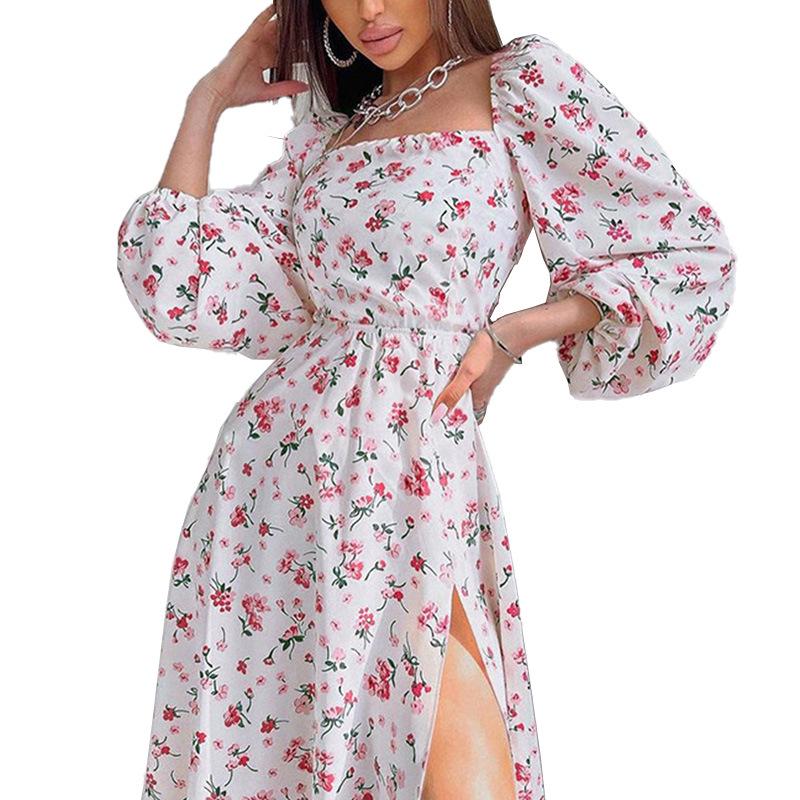 2025 European & American Women's Sexy Slit Midi Skirt Dress with Long Sleeves