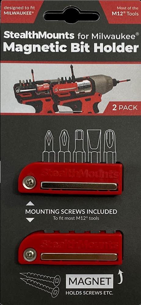 Stealth Mount Bit Holder for Milwaukee M12 (Pack of 2) Red BH-MW12-RED-2