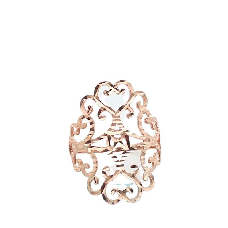 Purple Gold Color Gold Wide-Faced Hollow Female Simple Classic Korean Version Temperament Rose Gold-Plated Live Mouth Design Ring