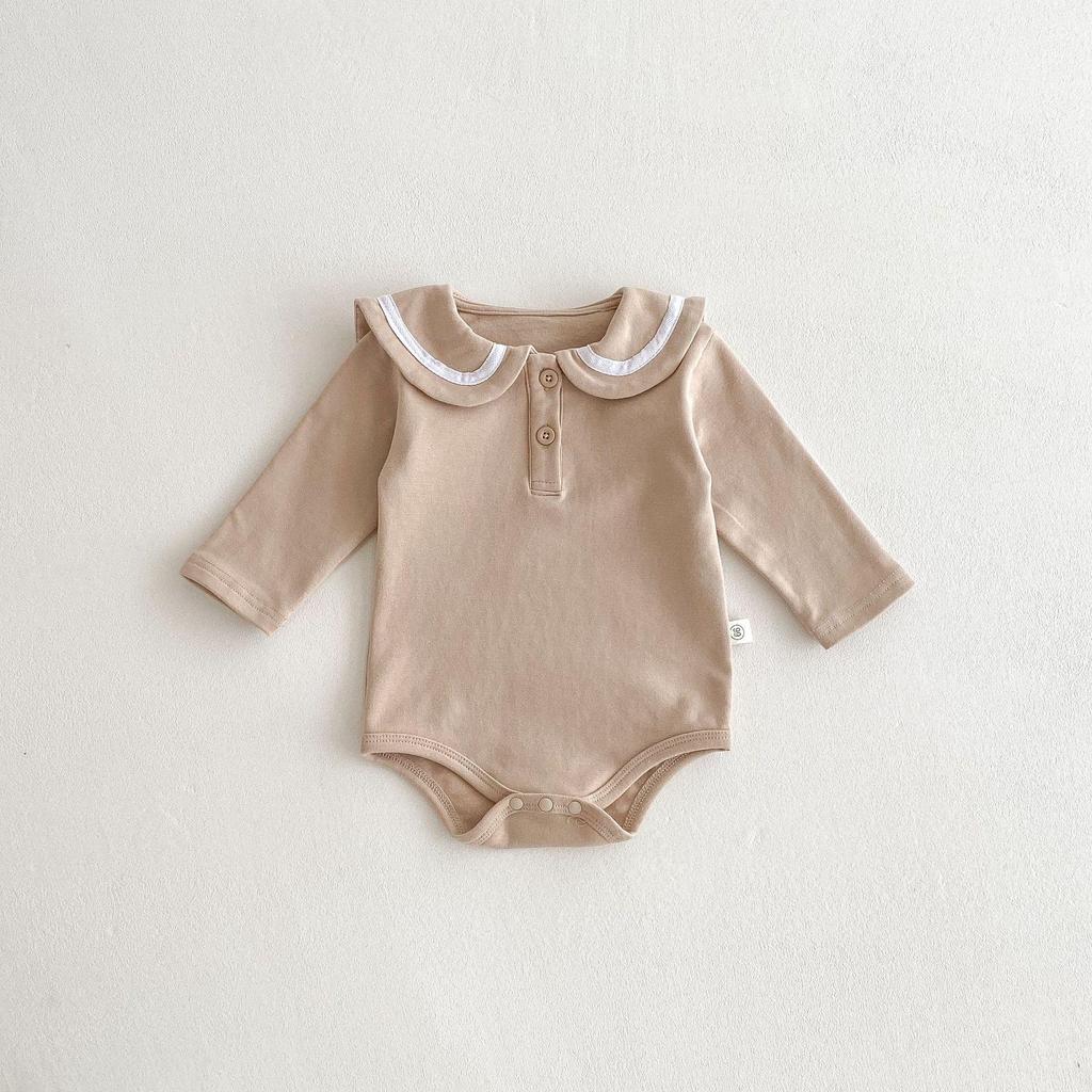 Korean Children's Spring/Autumn Lapel Romper - Cute Baby College Style Long-Sleeve Outfit.