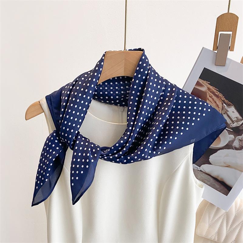 Classic Polka Dot Printed Silk Scarf Square Scarf High-end Sense Versatile Shawl Sunscreen Neck Small Square Scarf Headscarf Women's Scarf