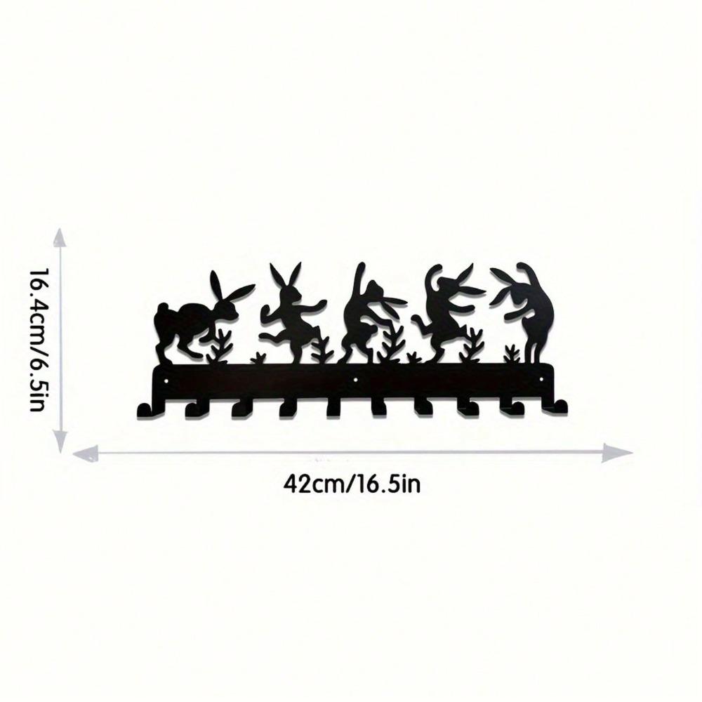 

Black Metal Rabbit Wall Hook Rack for Key Jewelry Storage Easter Decor 16.5x42
