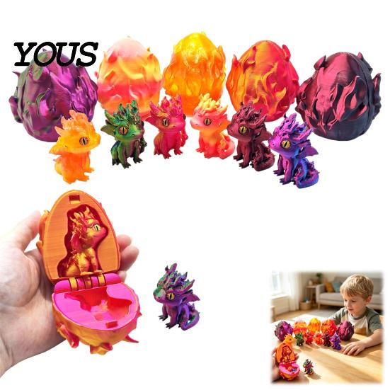 Holiday Party Favors 3D Printed Dragon with Egg, Colorful Gradient Baby Figurine, Creative PLA Plastic Decor Collectable Small Toy for Kids,