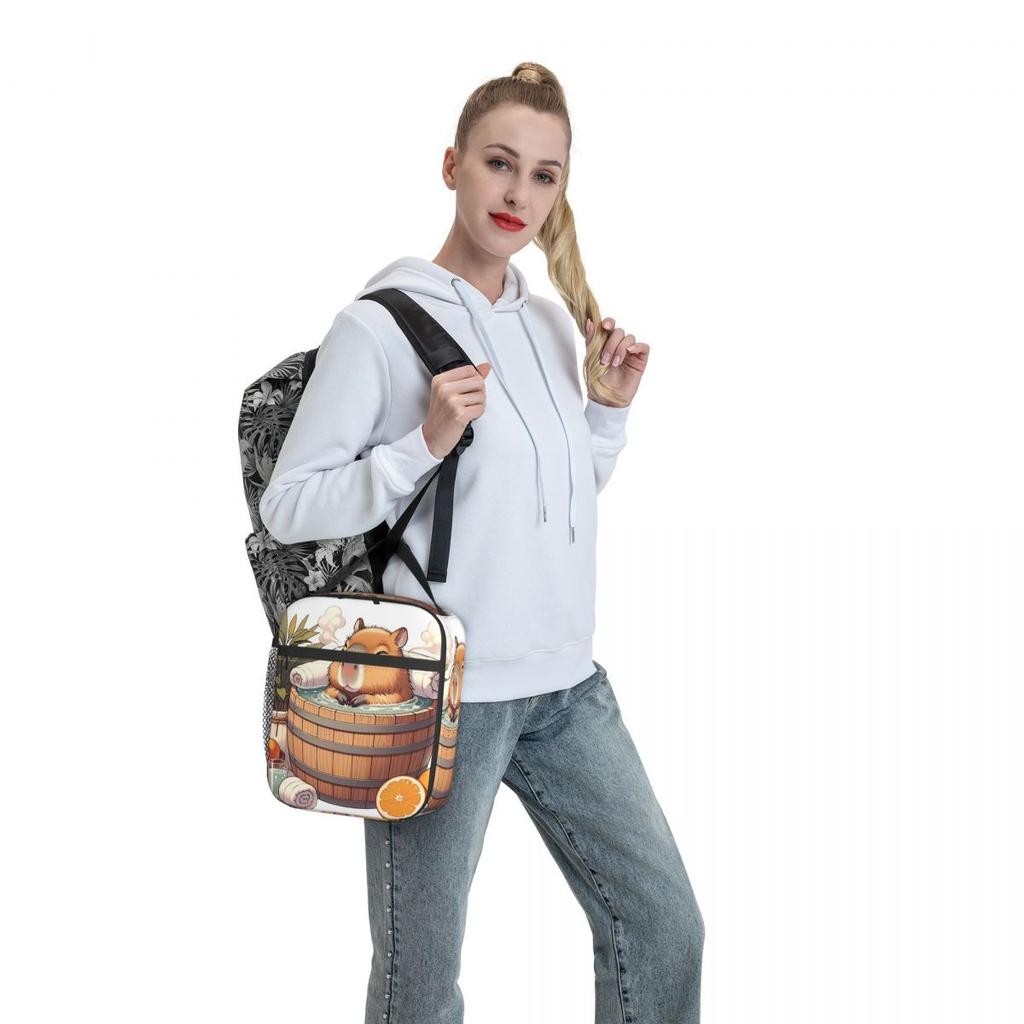 Bath Water Capybara Hot Spring Bubble Insulated Lunch Bag for Kids Cooler Thermal Food Box Tote Portable Lunch Boxes Container
