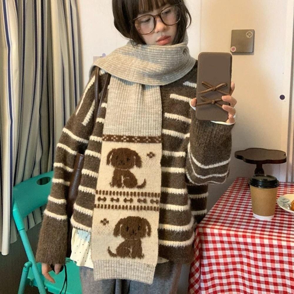 Jacquard Puppy Cycling Neckerchief Fluffy Winter Wool Scarf Cartoon Cat Knitted Scarf Winter