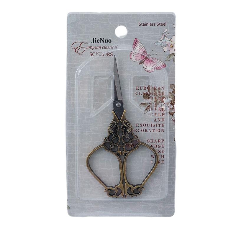 Stainless Steel Cross Stitch Light Luxury Small Scissors Baroque Style Vintage Scissors-Plum Vase Style