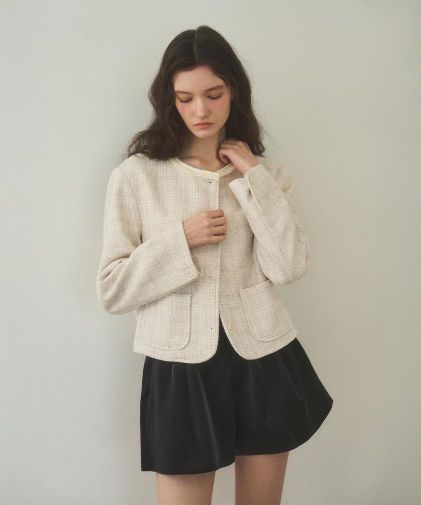 Poetseoul Lace Tweed Jacket_Ivory/Gray