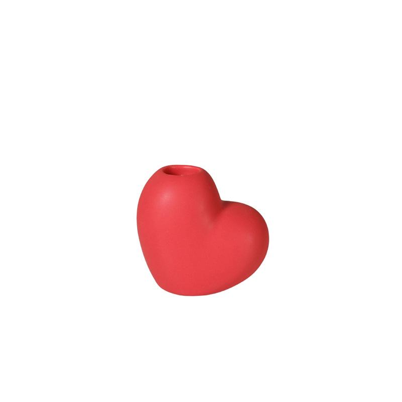Red Heart-shaped Ceramic Candle Holder Craft Ornament - Valentine's Day Gift, Candle Stand, Wedding Decoration