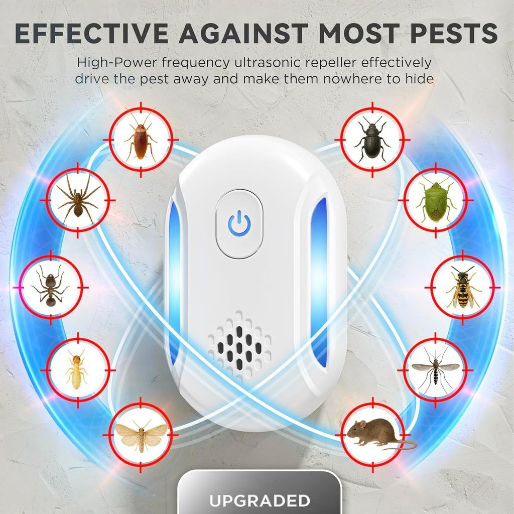 Ultrasonic Repellent , 2 Modes Against Rats, Cockroaches, Spiders, Ants, Indoor Plug,in White