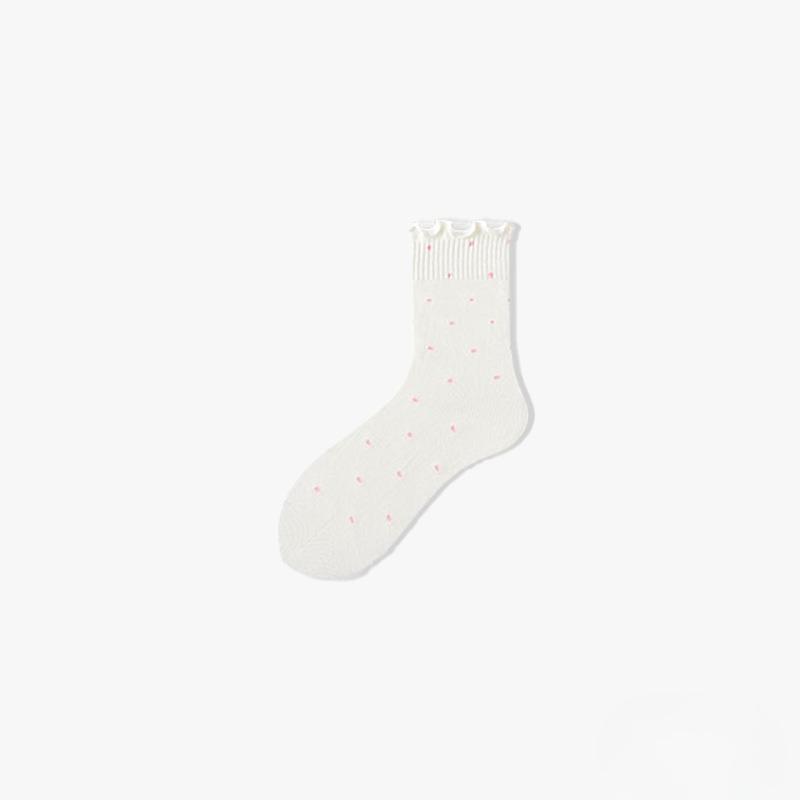 Female Autumn and Winter Solid Color Polka Dot Lace Medium Tube Pile Cotton Socks