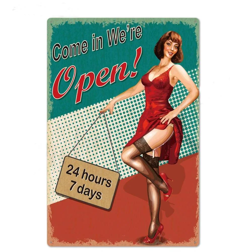 Vintage Pin Up Girl Tin Sign Plaque Sexy Retro Metal Wall Decor for Bar Pub Club Man Cave Classic Metal Sign Painting