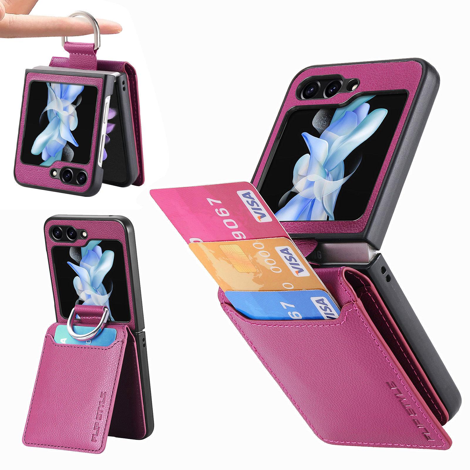 

Магнитный кожаный чехол-кольцо для телефона Samsung Galaxy Z Flip 5 4 3 Flip5 Flip4 Flip3 5G кошелек с держателем для карт чехол-подставка Galaxy Z Flip5 фиолетовый