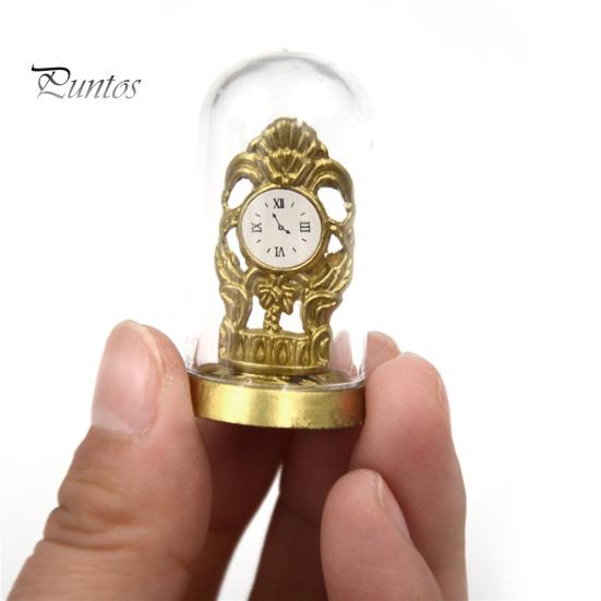 

Настольные часы в стиле ретро 1/12 с хрустальной крышкой, миниатюрный кукольный домик, аксессуар для спальни