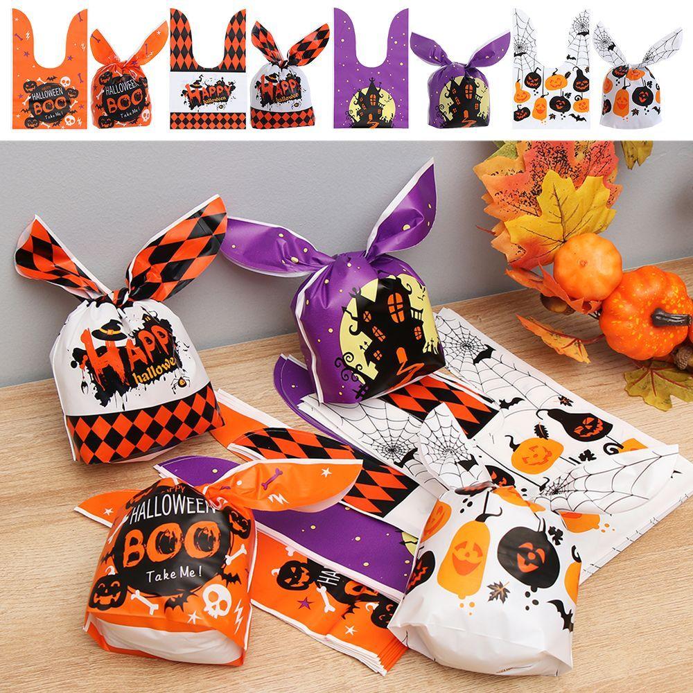 50Pcs Bat Party Supplies Pumpkin Cookie Bag Baking Packaging Halloween Candy Bags Rabbit Ear