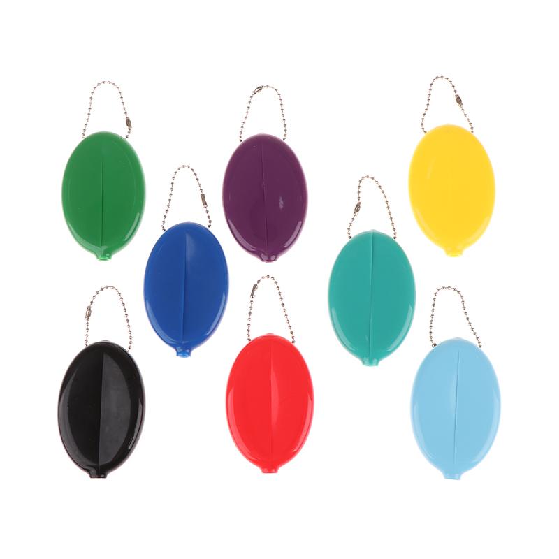 Small Oval Coin Purse Mini Earrings Rings Storage Box With Chain Solid Color Pvc  Portable Bag Pendant