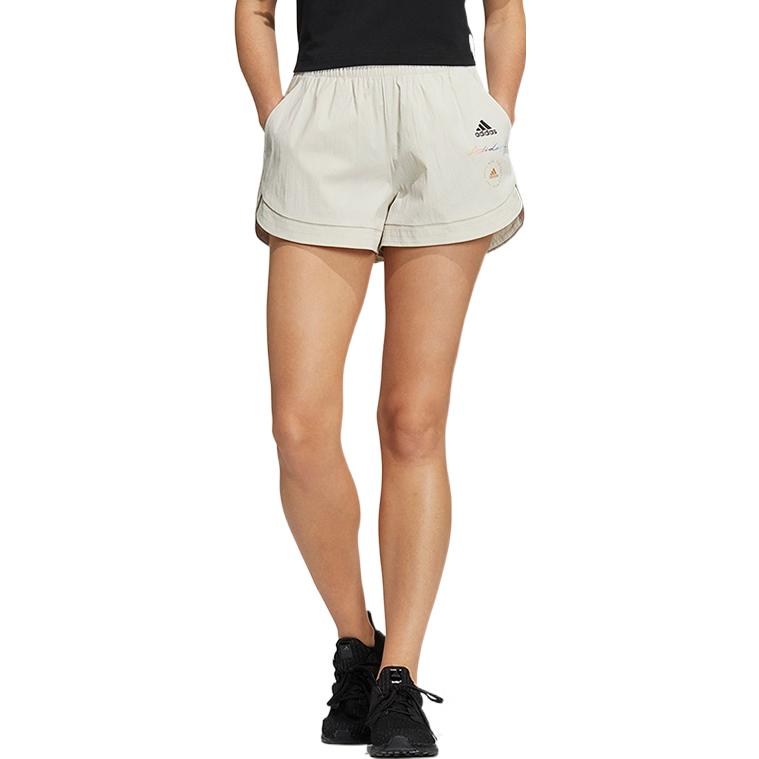 adidas Logo Elastic Waist Athletic Shorts Women Bottoms White HE9954