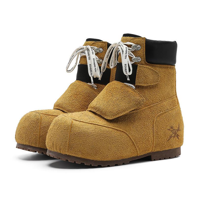 Autumn and winter couple high street niche design high-top ski boots heightening shoes velvet warm Martin boots