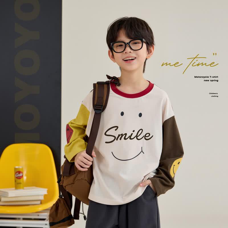 

Happy Bean Kids Smile Face Color-block Long Sleeve T-shirt 100